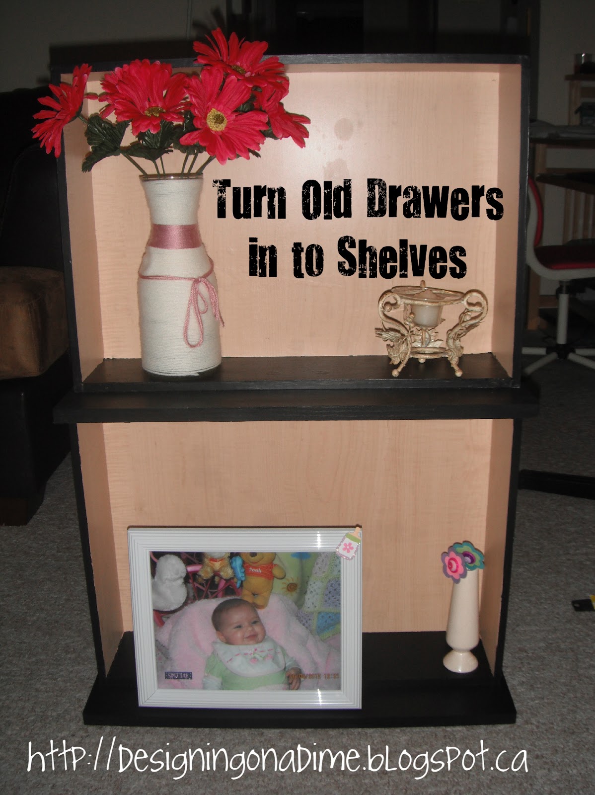 Designs & Decor on a Dime Turning Drawers in to Shelves!