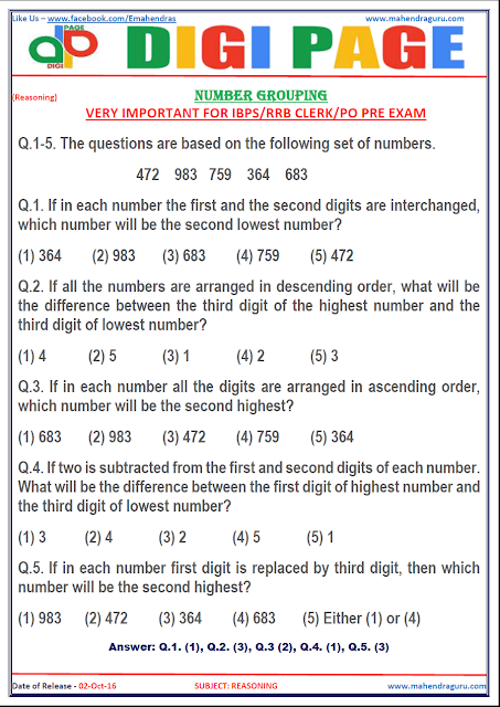 DP -Number Grouping -Reasoning -02-Oct-16 DP -Number Grouping -Reasoning -02-Oct-16