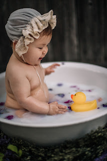 Novalee's First Milk Bath Flower Sitter Session at 6 months old by Morning Owl Fine Art Photography San Diego, CA