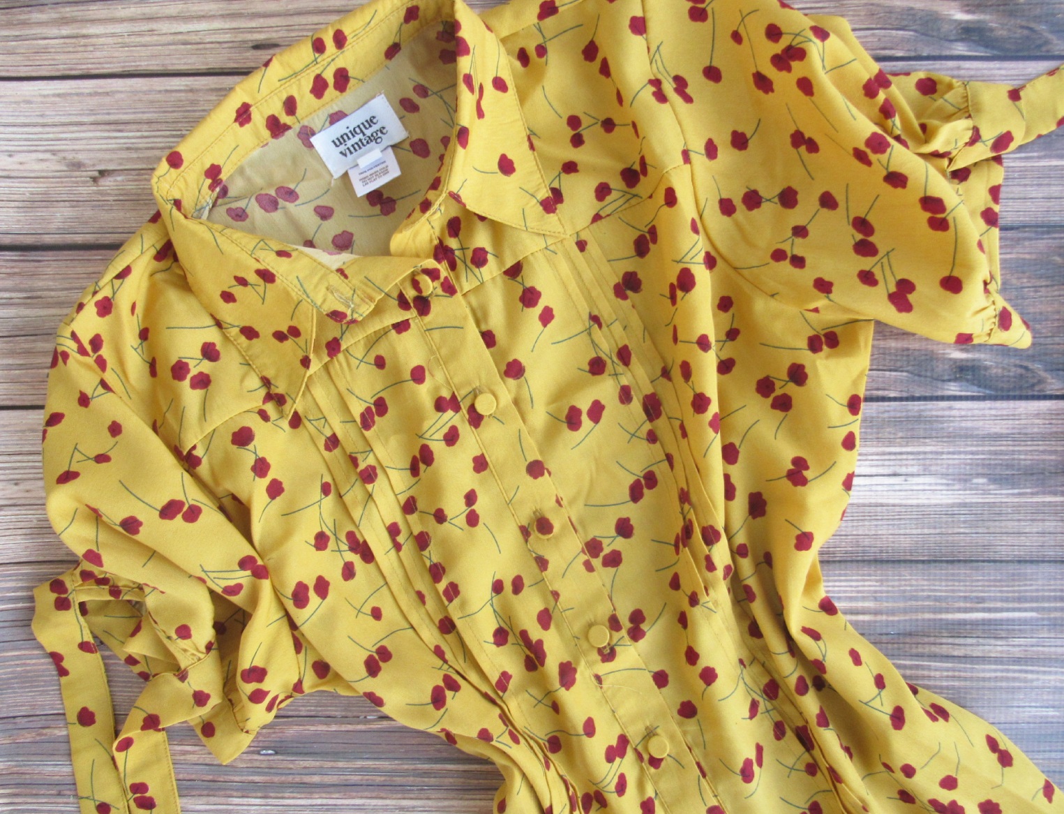 The Unique Vintage Mustard Yellow & Red Floral Button Up Colvin Blouse ...