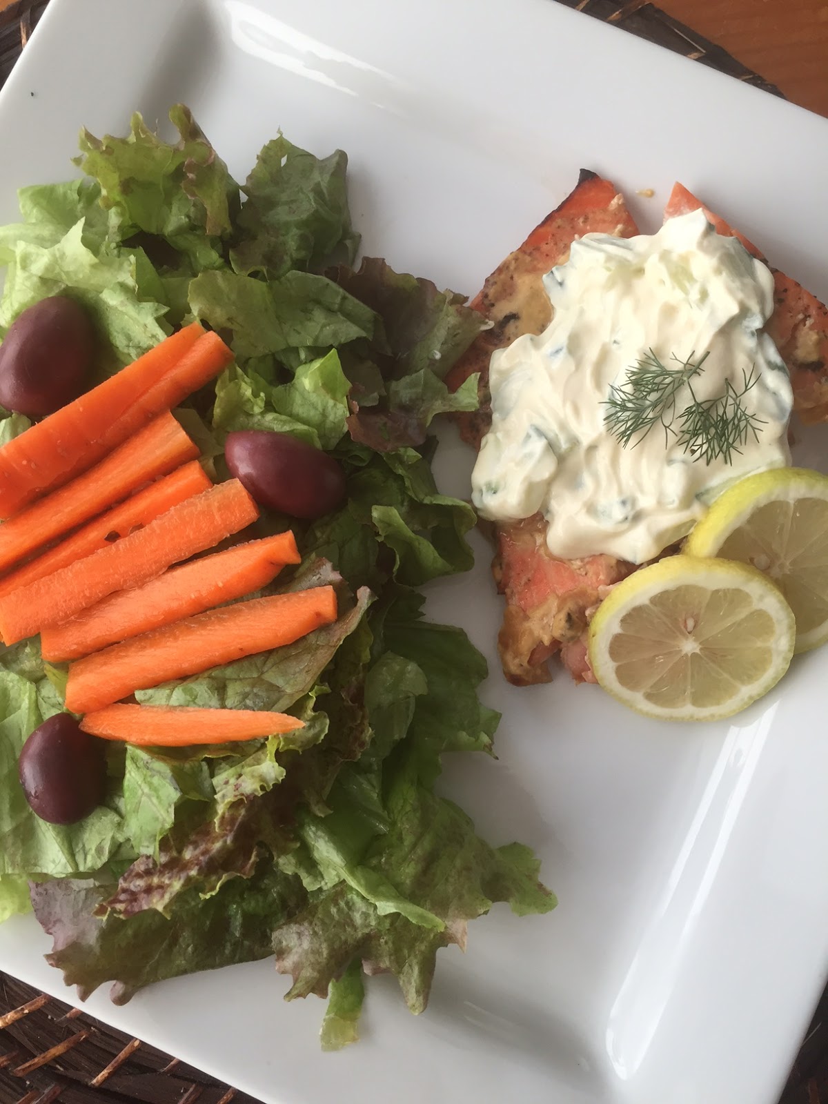 Cedar Plank Salmon with Cucumber Dill Sauce Vanessa.Fit