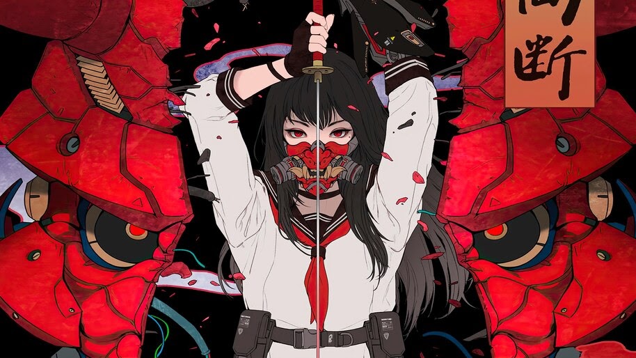 Samurai, Anime, High School, Girl, Katana, Oni, Mask, 4K, #6.2217