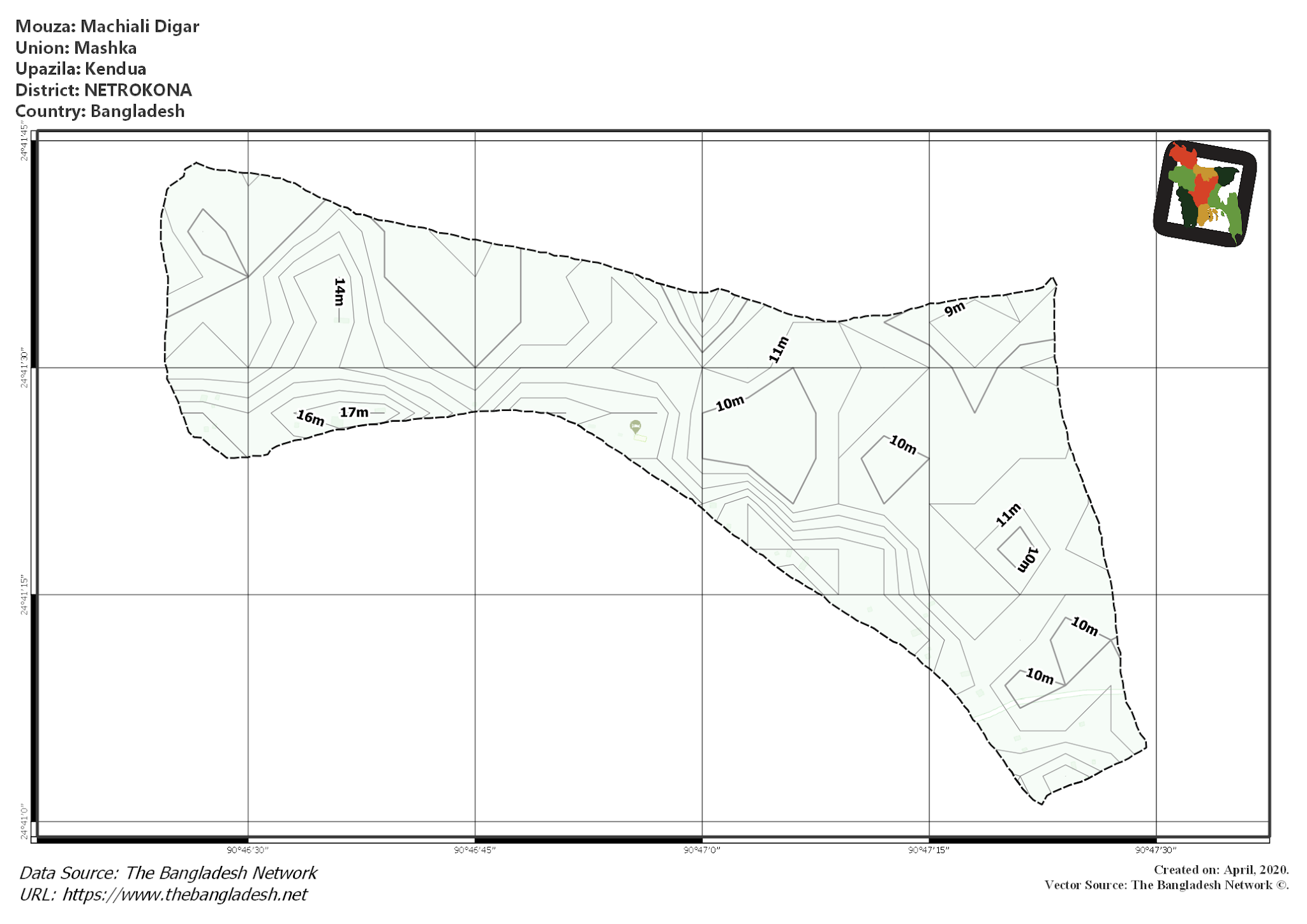 Map of Machiali Digar Mouza of Kendua Upazila, NETROKONA, Bangladesh.