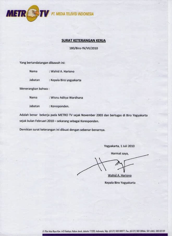 Surat Keterangan Kerja - Surat Referensi Kerja