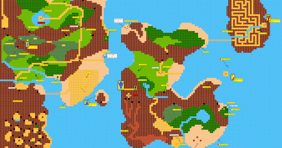 Nintendo 8 Bit Retro Vintage Games : Zelda 2: Adventures of Link Map
