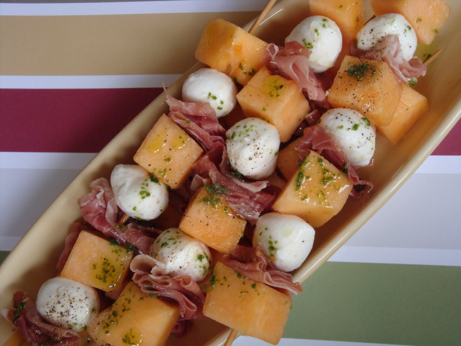 Yummy by Emmy Cantaloupe Prosciutto and Mozzarella Brochettes