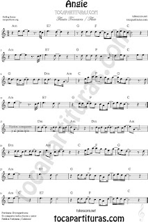  Flauta Travesera, flauta dulce y flauta de pico Partitura de Angie The Rolling Stones Sheet Music for Flute and Recorder Music Scores