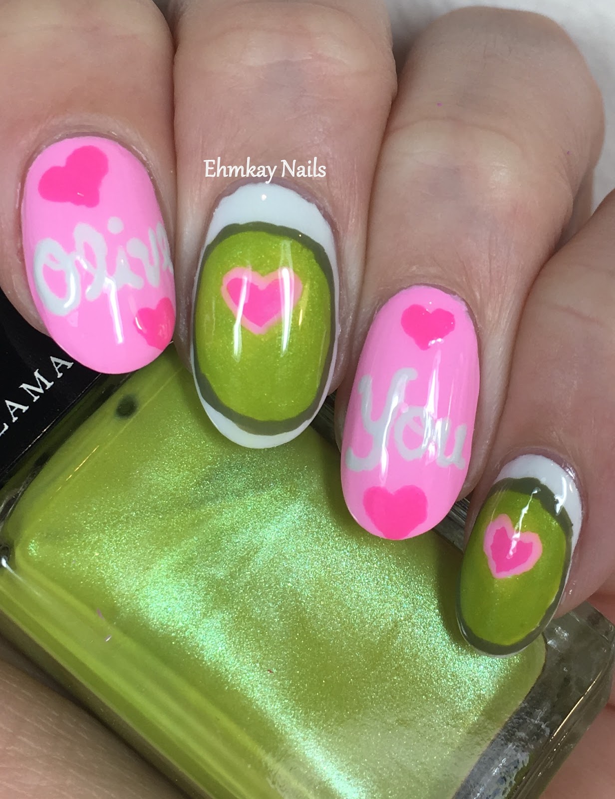 ehmkay nails Olive You Valentine's Day Nail Art