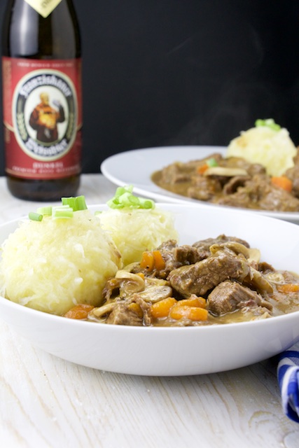German beer beef stew with Knödeln