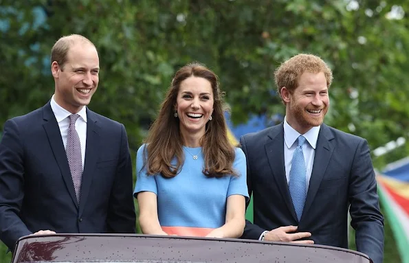 Prince William, Kate Middleton, Prince Harry attended 'The Patron's Lunch' celebrations. Kate Middleton wore Roksanda Marwood color-block wool-crepe dress, LK Bennett Clutch, Gianvito dress