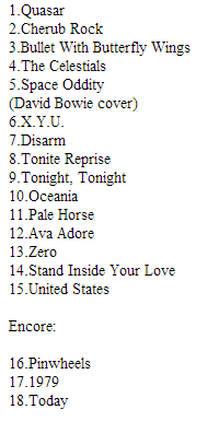 The Smashing Pumpkins, Tour, 2013, Setlist