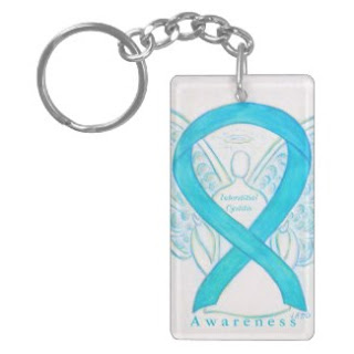 Turquoise Interstitial Cystitis (IC) Awareness Ribbon Angel Keychain (Front)