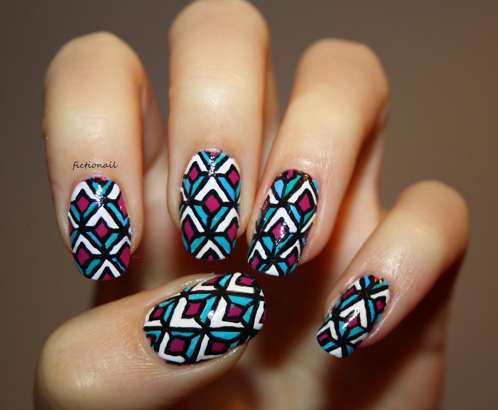 Three Color Geometric Nails - wide 3