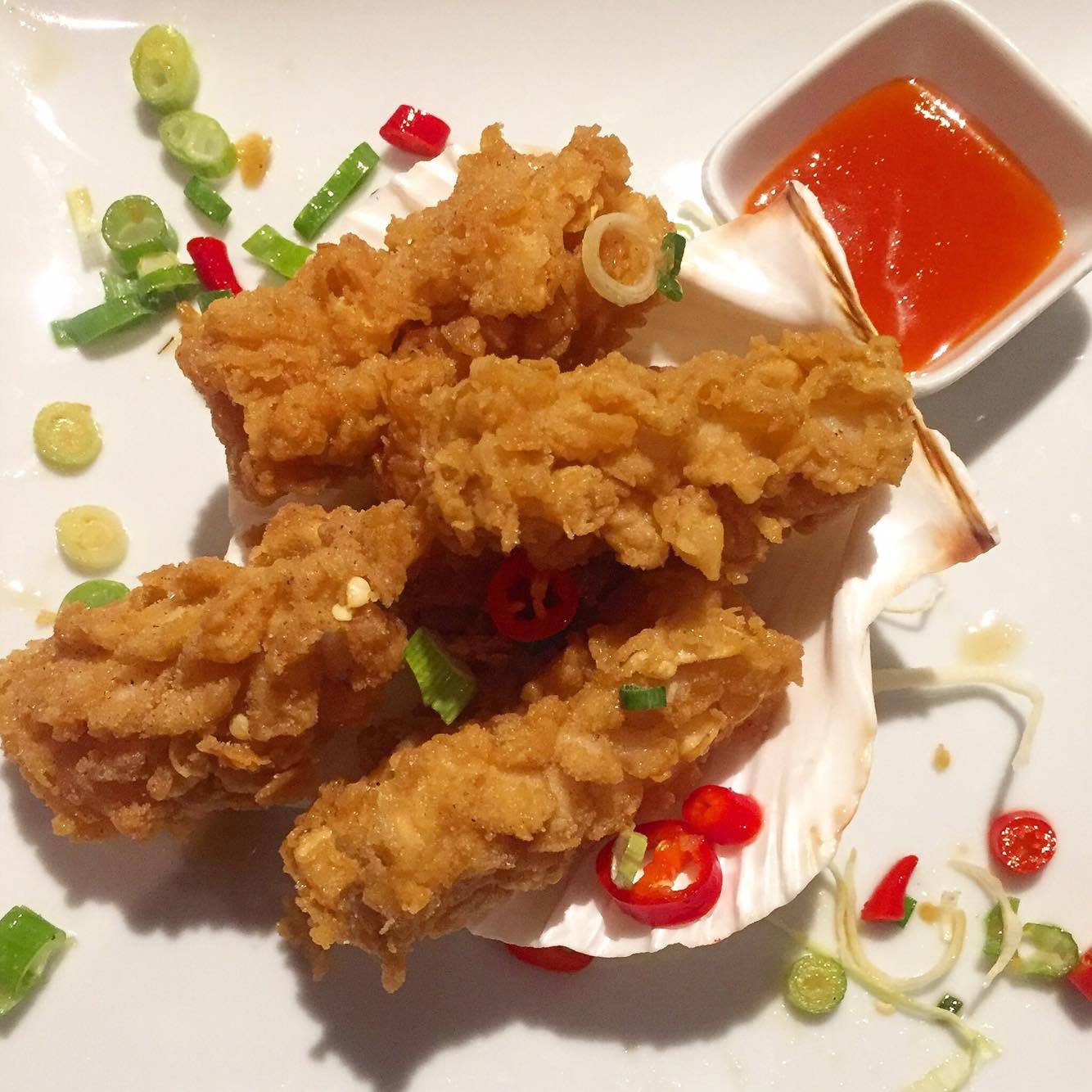Crispy coated salt and pepper squid with chilli sauce