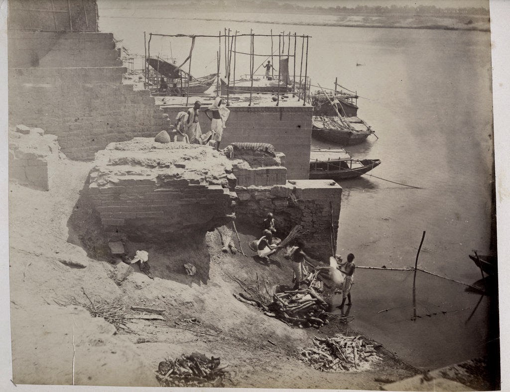 Cremation on the Banks of the Ganges River - c1880's