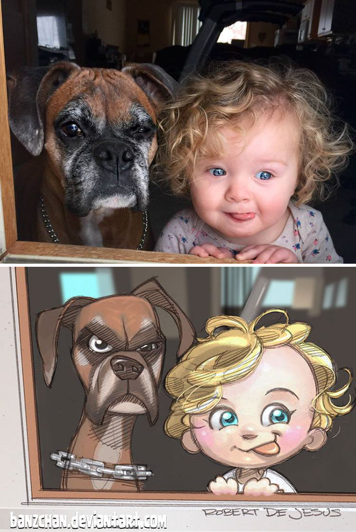 30 Beautiful Cartoonish Illustrations Of People And Their Pets