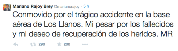 Twitter de Mariano Rajoy tras el accidente