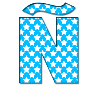 Abecedario Azul con Estrellas Blancas. Blue Alphabet with White Stars.