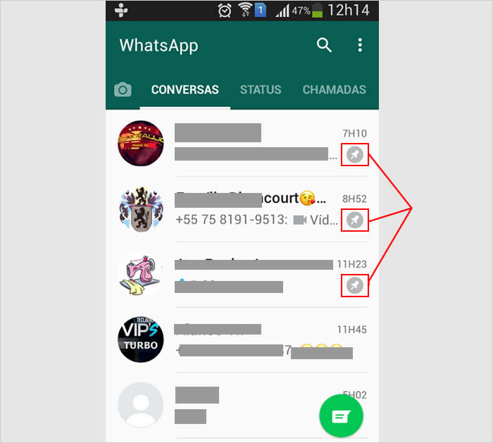 Conversas do WhatsApp fixadas no topo da lista