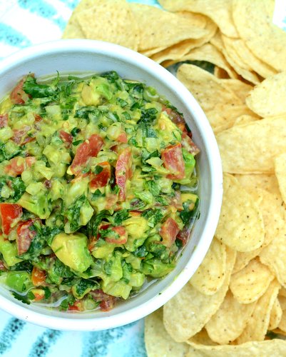 My Guacamole, the restaurant-style house recipe ♥ KitchenParade.com. Very Weight Watchers Friendly. Unusually Low Cal. Low Carb. Vegan. Gluten Free. Weeknight Easy, Weekend Special.