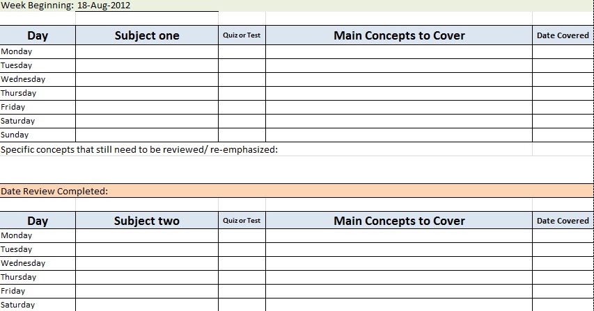 Weekly lesson planner template sample