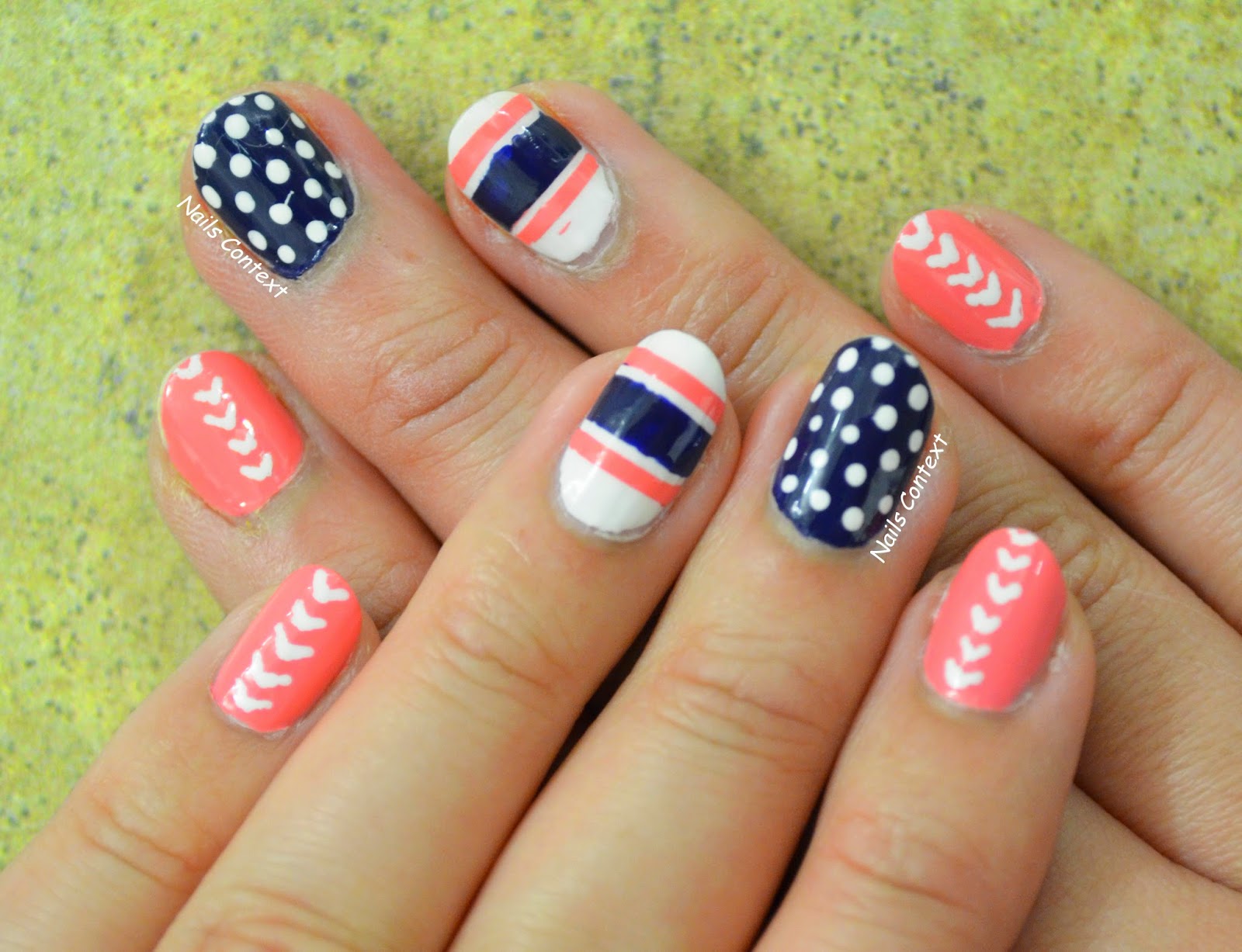 coral and blue nail designs