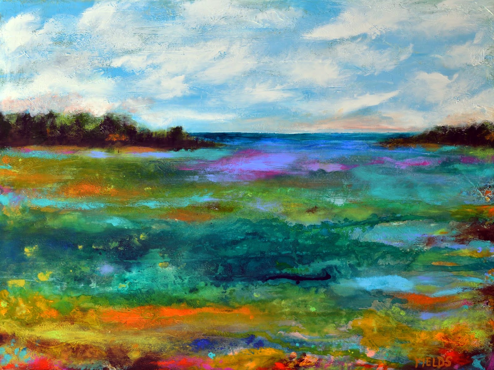 . Large Abstract Coastal Painting 40 x 30 by Karen Fields