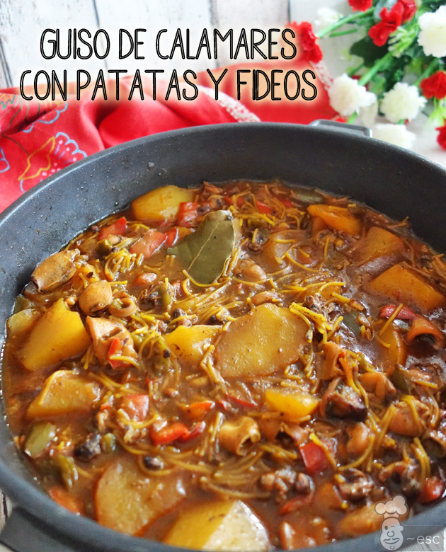Guiso de calamares con patatas y fideos