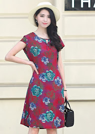 New 2018 Sweet Floral Plus Size Drawstring Waist Smooth Short Cotton Dress