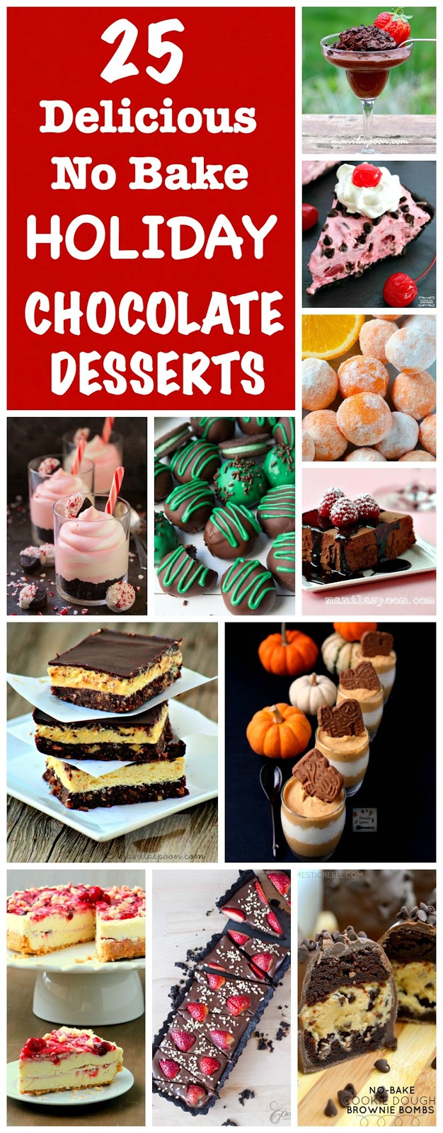 All the chocolate deliciousness you can enjoy in this delectable collection of 25 Delicious NO BAKE Chocolate Desserts!