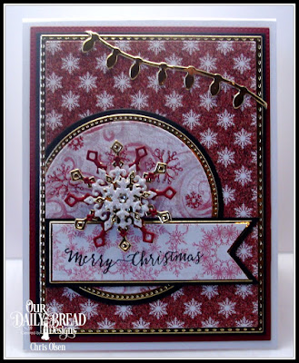 Our Daily Bread Designs, Merry and Bright, Snowflake Season Paper collection, Snowflake Crystals Dies, Double Stitched Rectangles, Pierced Circles dies, Circles dies, designed by Chris Olsen