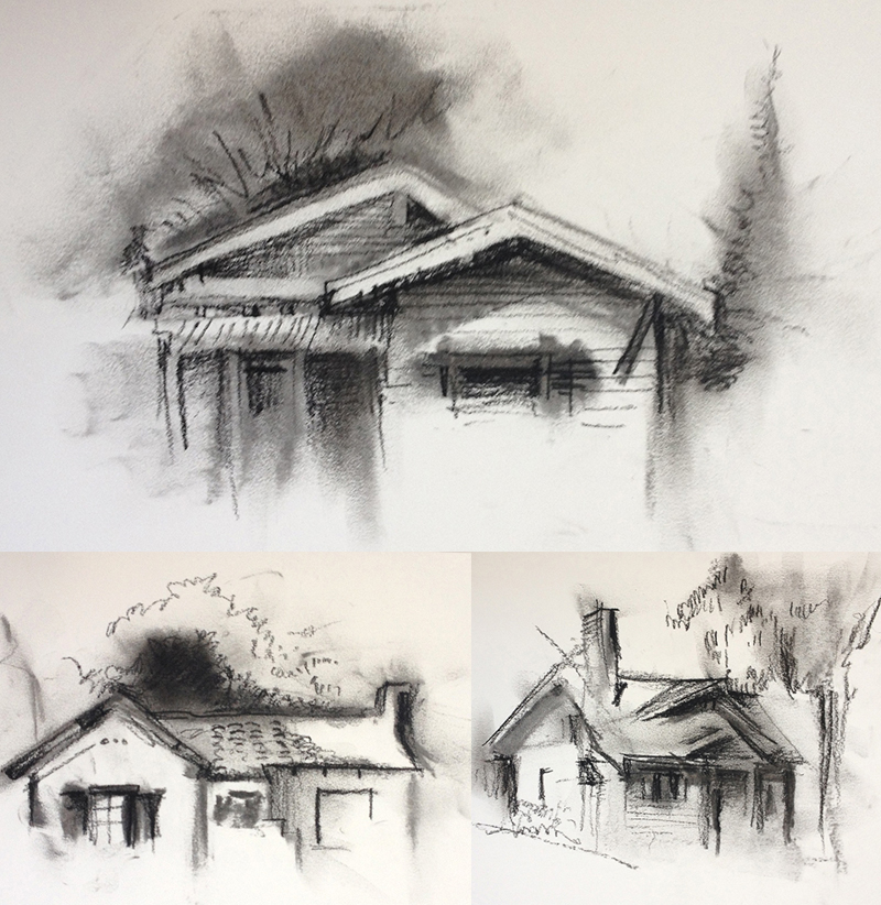 California Homes in Charcoal Urban Sketchers
