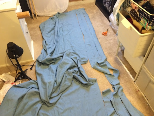 Cutting fabric to braid. Cutting fabric to braid for the basket.