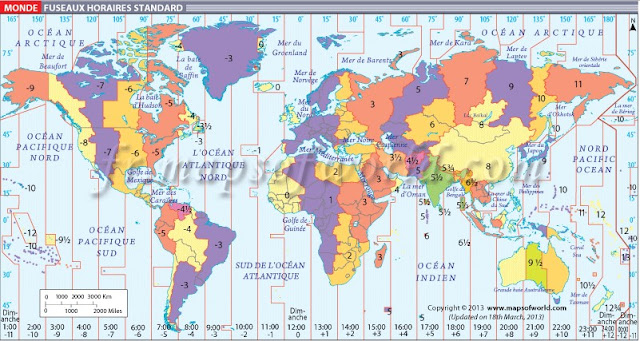 carte du monde des fuseaux horaires