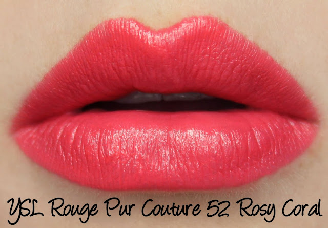 YSL Rouge Pur Couture - 52 Rosy Coral Lipstick Swatches & Review
