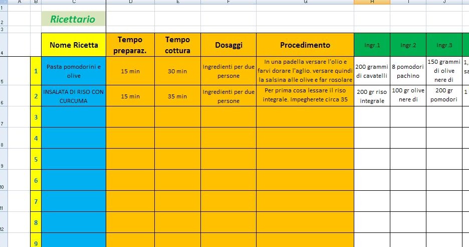 Excel Easy Excel Facile Come Fare Un Ricettario In Excel Ricette Con Excel