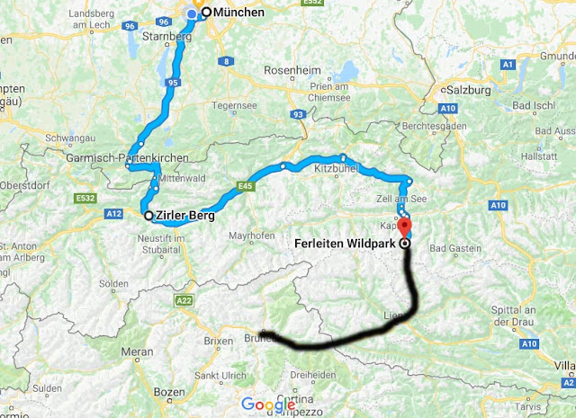 Google map München- Grossglockner-Toblach