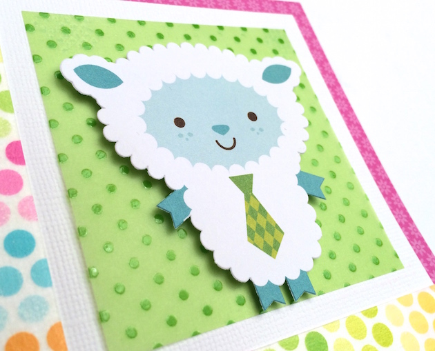 12x12 Easter Spring Scrapbook Page Layout with a lamb and polka dot washi tape