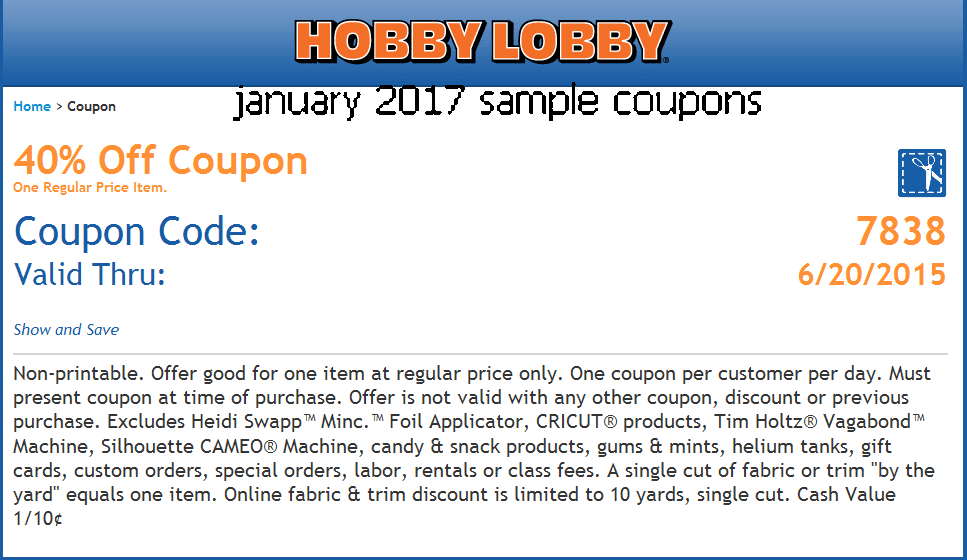 Top Categories Details: Receive a weekly Hobby Lobby coupon by signing up at the top of the homepage.