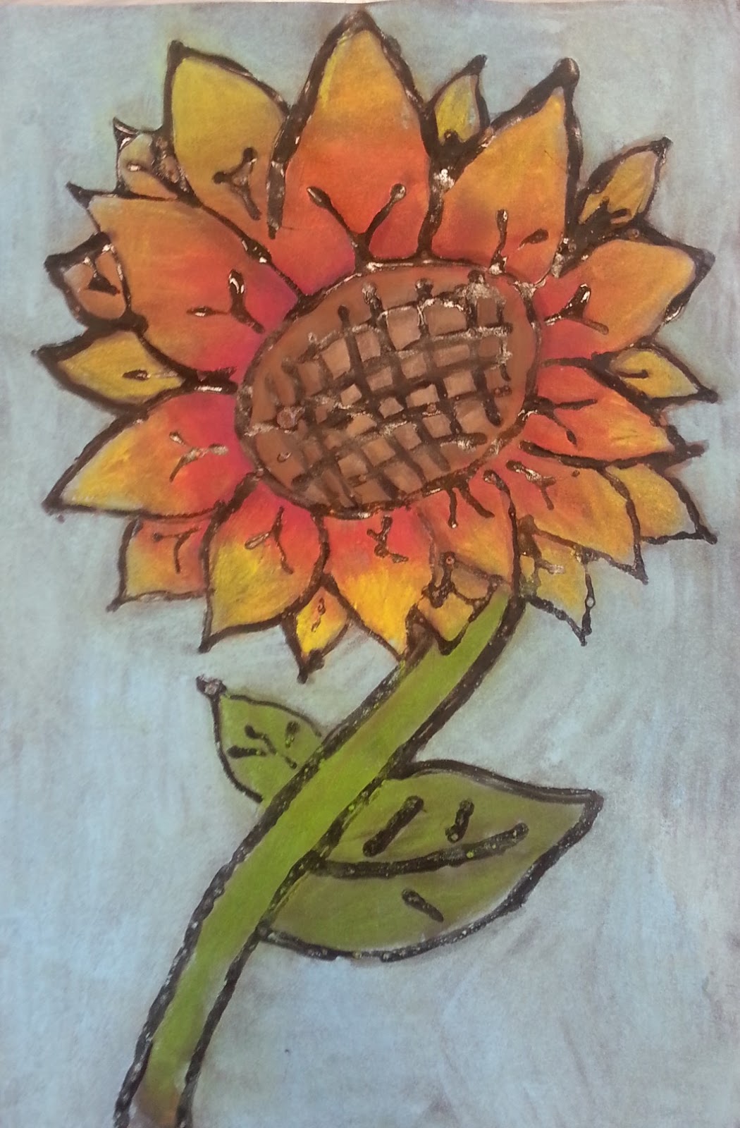 a faithful attempt Chalk Pastels and Glue Sunflowers
