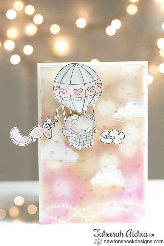 Kitty in Hot Air Balloon Card by Taheerah Atchia | Newton Dreams of Paris Stamps by Newton's Nook Designs