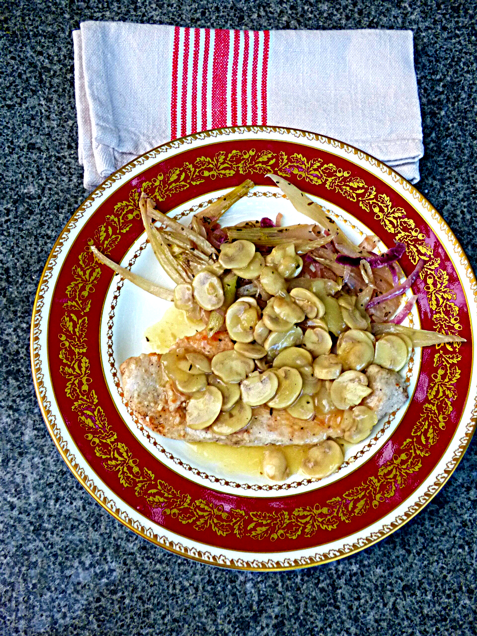 Chez Maximka Turkey steaks in sweet wine and mushroom sauce 