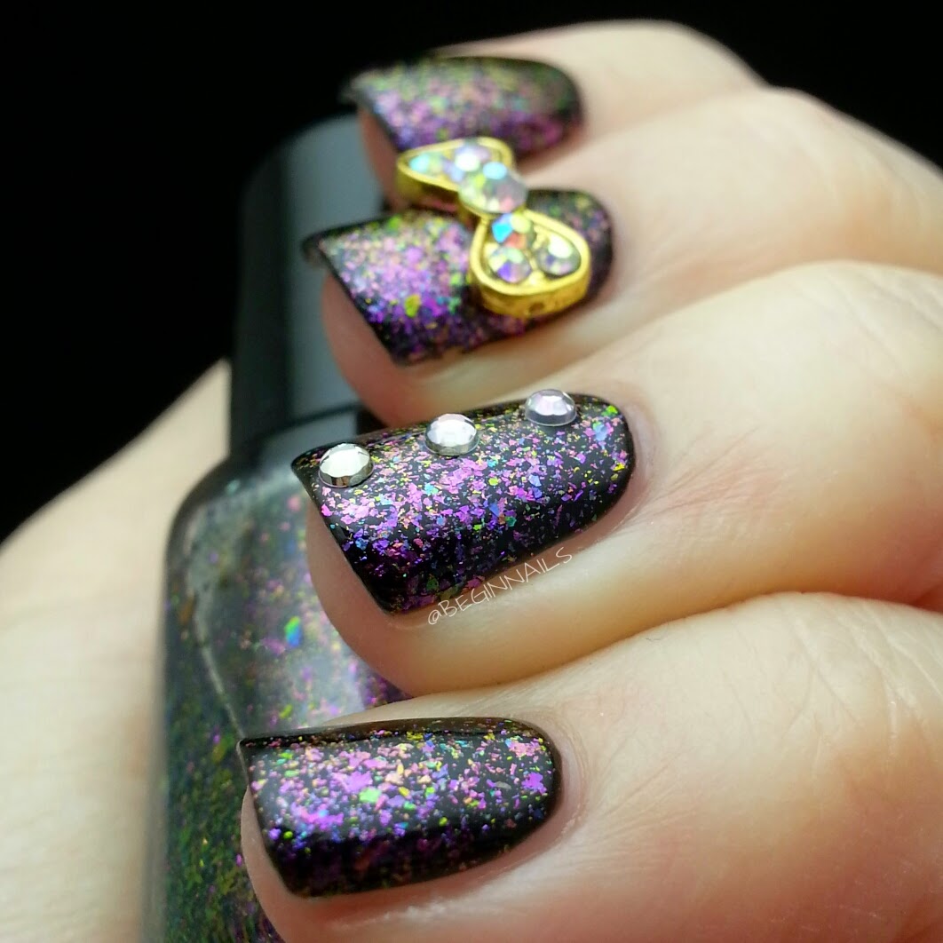 Let's Begin Nails Liquid Kandi Celestial, Top Coat and Bow Charms Swatch and Review