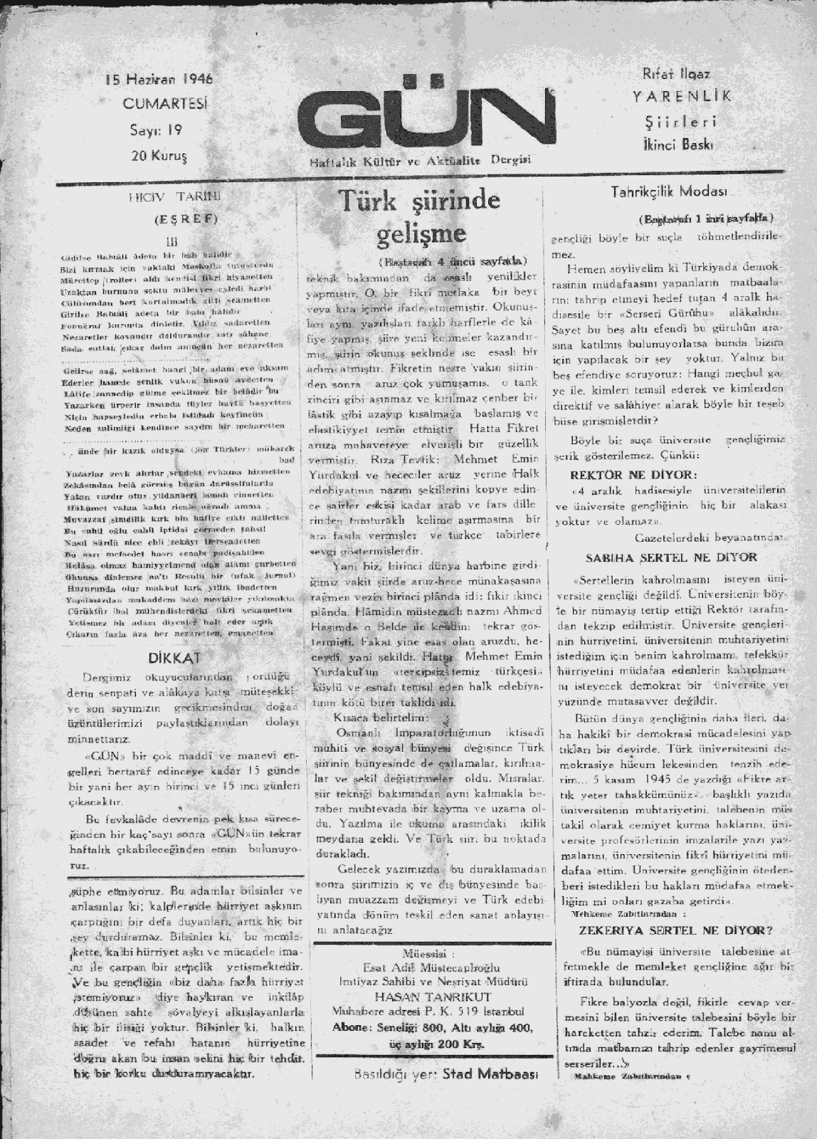 15 Haziran 1946 Gün Tam Metin