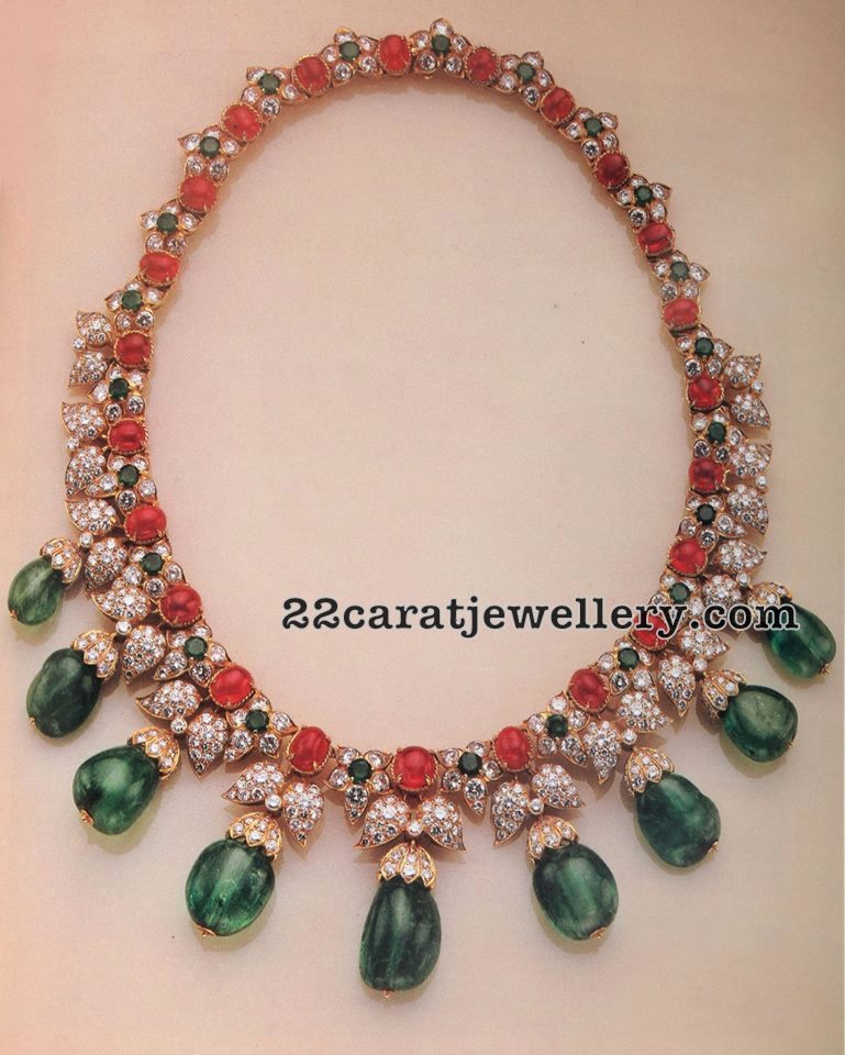Diamond Ruby Choker Emerald Drops - Jewellery Designs