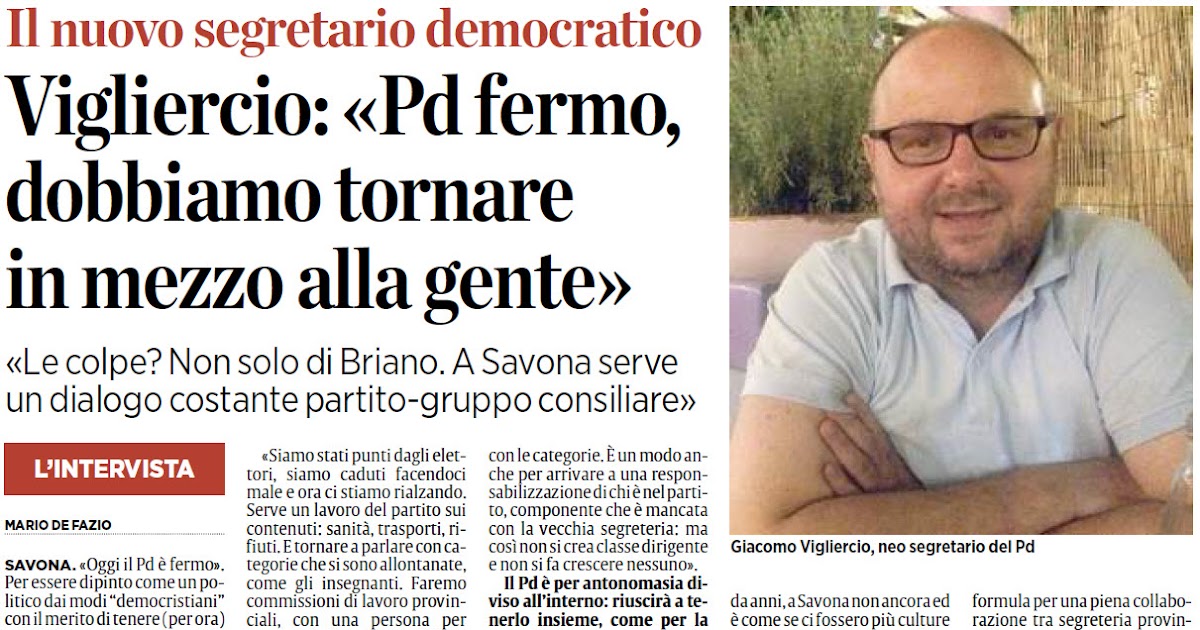 ALASSIOFUTURA Savona Il nuovo segretario democratico Vigliercio, sostiene " Pd fermo