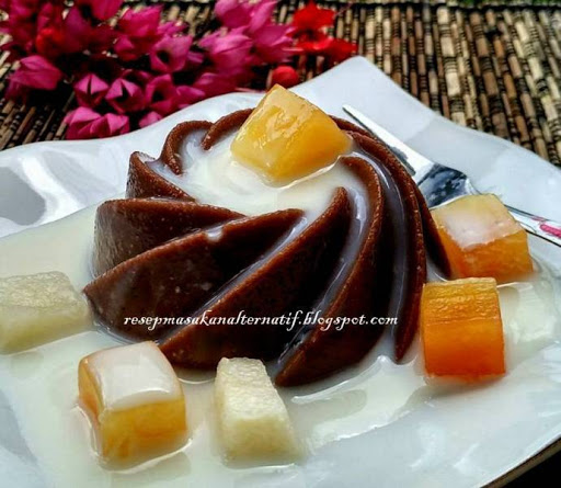 PUDING COKLAT Resep Membuat Puding Coklat Susu Saus Buah