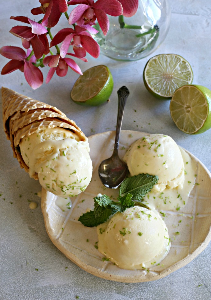 Creamy coconut ice cream flavored with lime.