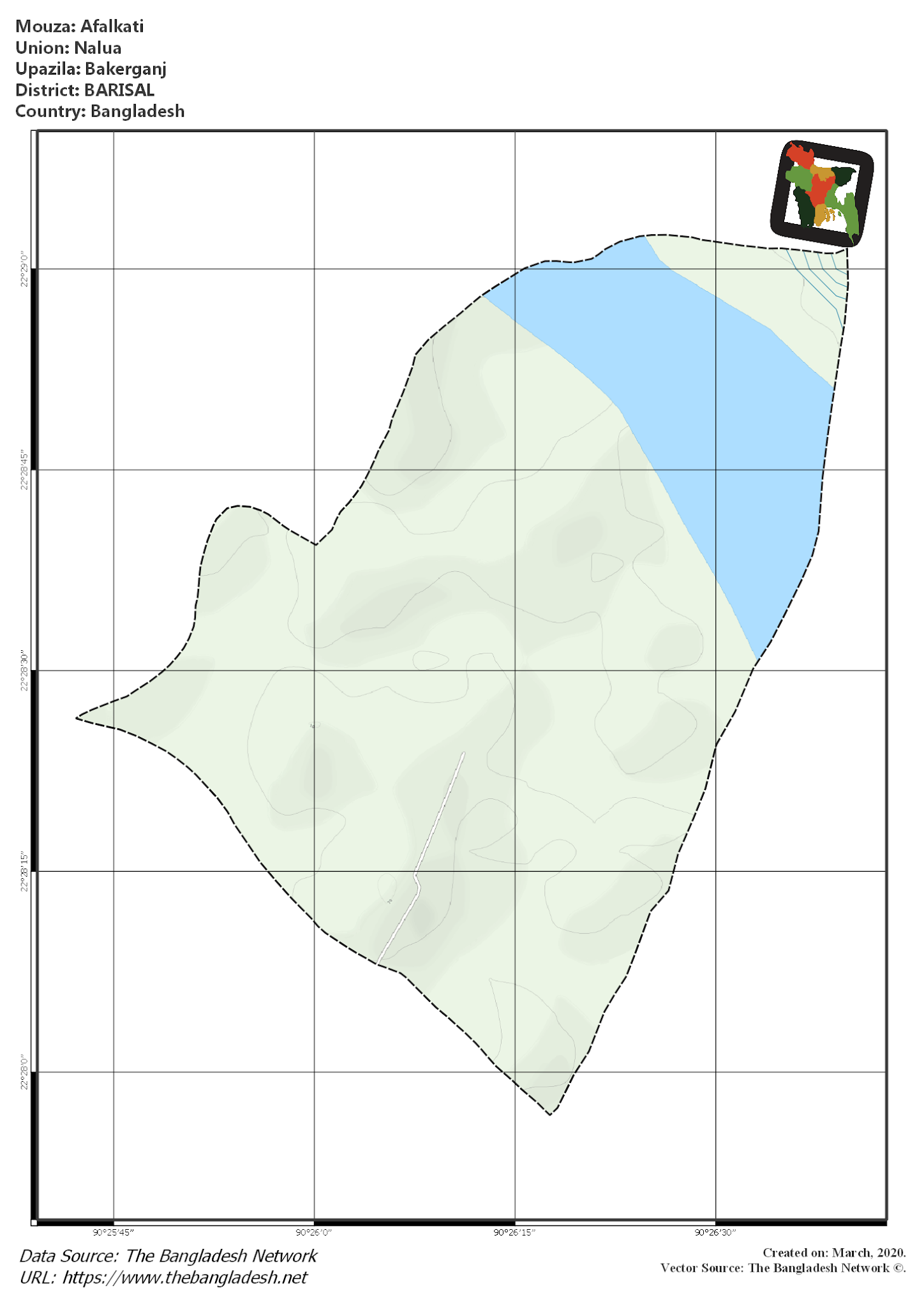 Map of Afalkati Mouza of Bakerganj Upazila, BARISAL, Bangladesh.