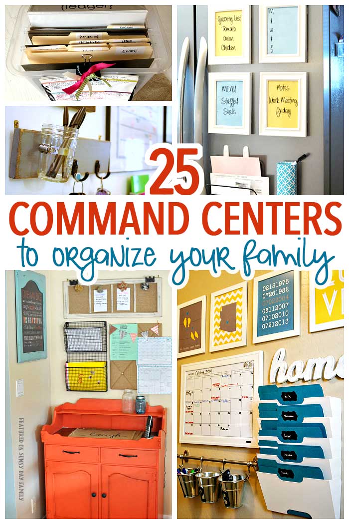 Get organized with a family command center! So many awesome ideas here for any space or budget - plus great tips on how to create your own family command center. Home Organizing | Command Centers | Family Organization | Organizing Ideas